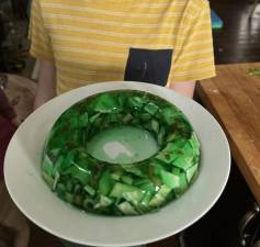 Harper’s 12-year-old with his molded Jello “Perfection Salad,” involving cabbage, celery and stuffed olives.