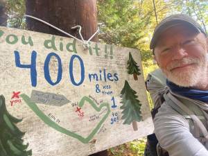 Upon arriving in Norwich, Vermont, the writer was welcomed by a congratulatory sign made by his niece.