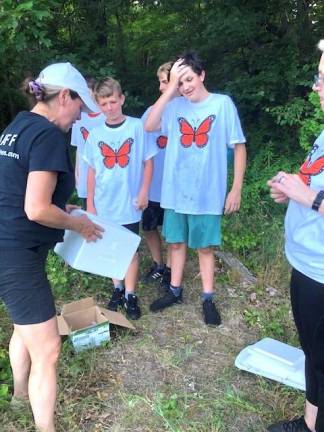 Volunteer Kelly Spranger enlisted the help of the Jr. National Honor Society to water new seedlings and build bird boxes in 2020. Boys included Will Sandak, Francesco Stillo, Logan Saari-Poznanki, Chris Chacko and Chris Ahart.