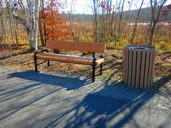 Bench along O&amp;W rail trail, Mountain Dale to Woodridge section (Photo by Pamela Chergotis)