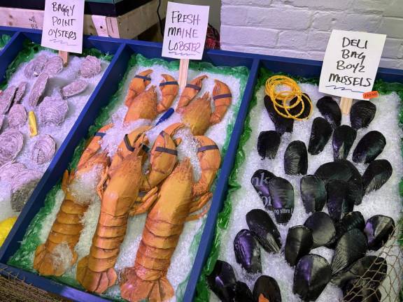 The seafood section of the full-scale replica supermarket made entirely of upcycled plastics and packaging.