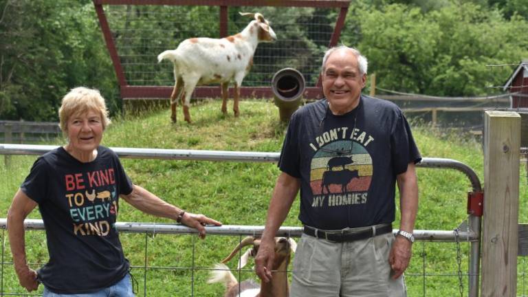 Ellen and Bill Crain at Safe Haven Farm Sanctuary in Poughquag, NY in May.